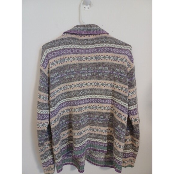 Tiara International Striped Nordic Fair Isle Full Zip Cardigan M Purple Gray Y2K - Picture 7 of 9
